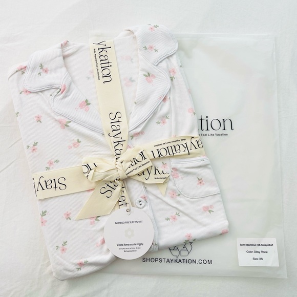 Staykation Other - NWT StayKation Bamboo Ribbed PJ Floral Sleepshirt / Lounge Dress Size XS